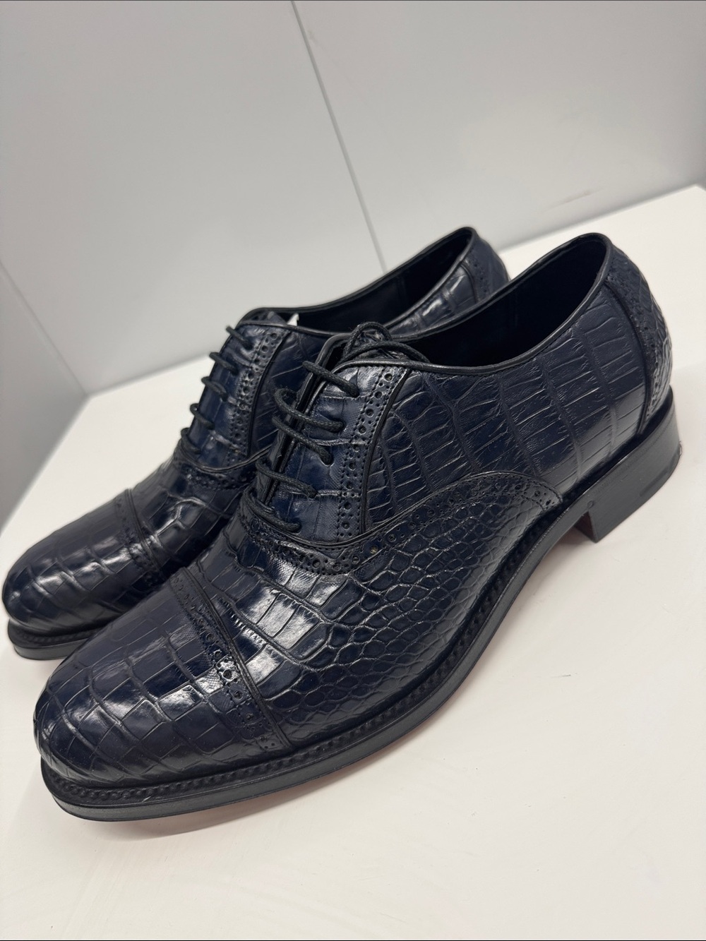 Caporicci real genuine alligator Leather Derby Shoes in Navy size 9 made 100% 🇮🇹